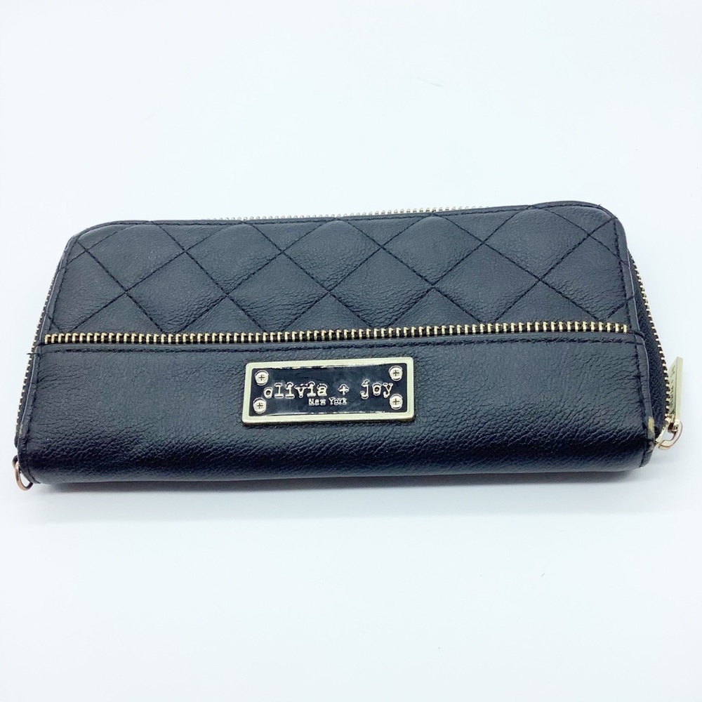 olivia + joy black wallet pocket book exposed zipper FLAWS‎ 8" x 4"